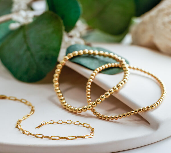 3mm Gold Filled Ball Bead Bracelet on Elastic
