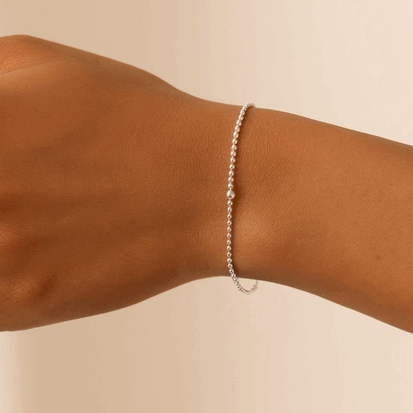 2mm Silver Ball Bead Bracelet on Elastic