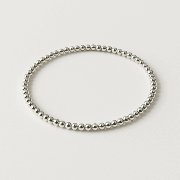 2mm Silver Ball Bead Bracelet on Elastic