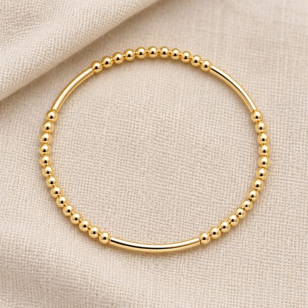 3mm Gold Filled Ball and Tube Bracelet on Elastic