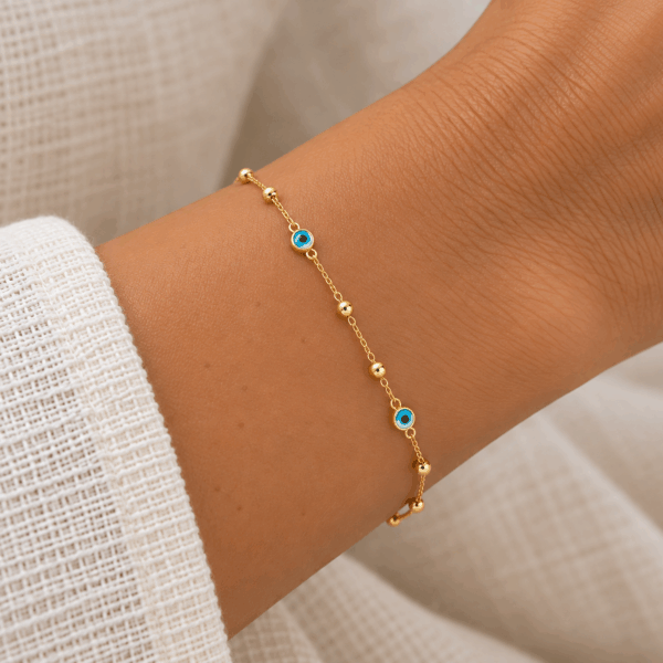 Gold Ball and Eye Chain Bracelet