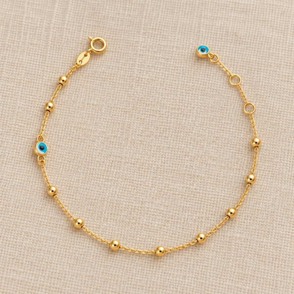 Gold Ball and Eye Chain Bracelet