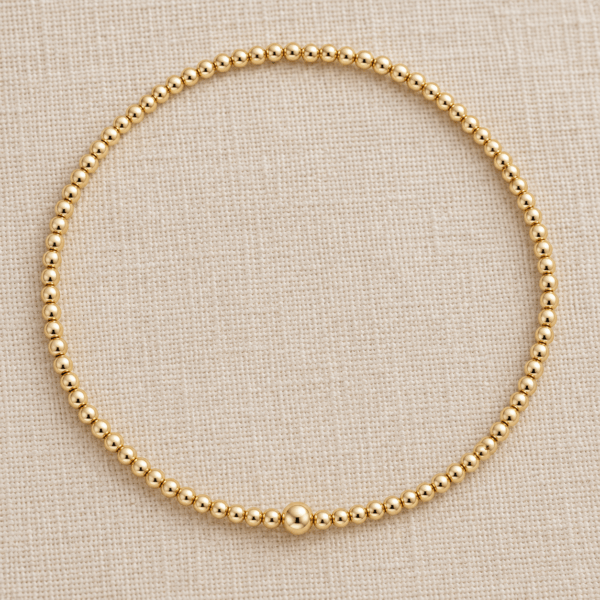 2mm Gold Filled Ball Bead Bracelet on Elastic