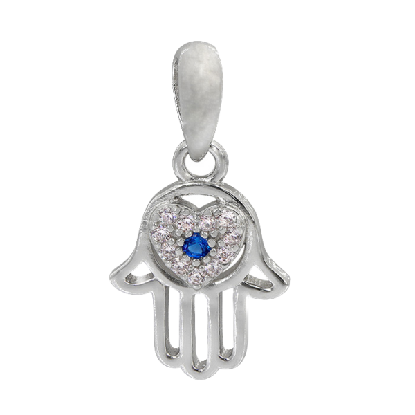 Sterling Silver Hamsa with Heart Charm