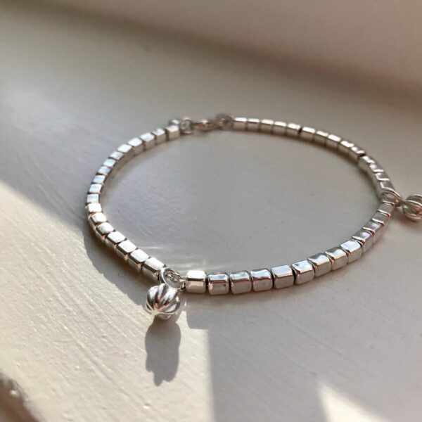 Rectangle Bead Bracelet with Round and Heart Charm