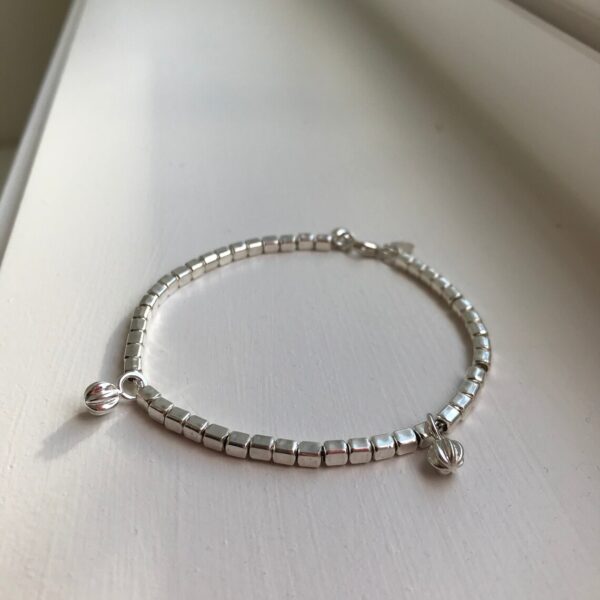 Rectangle Bead Bracelet with Round and Heart Charm