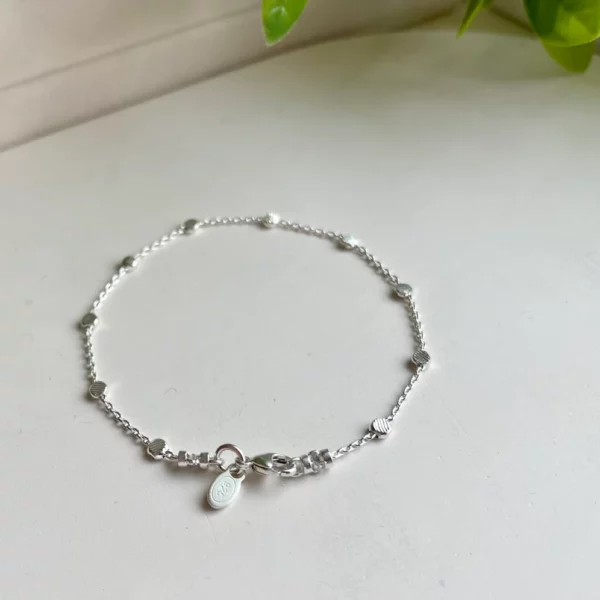 1mm Cable Chain Hammered Beads Bracelet