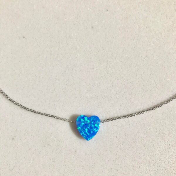 1mm Chain Blue Opal Heart Necklace