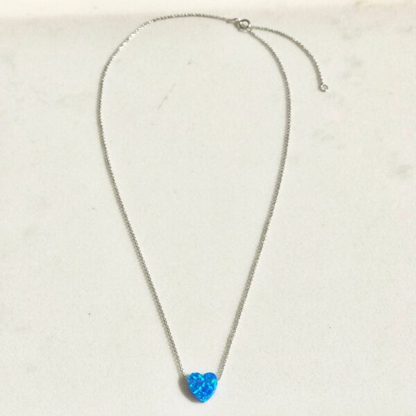 1mm Chain Blue Opal Heart Necklace
