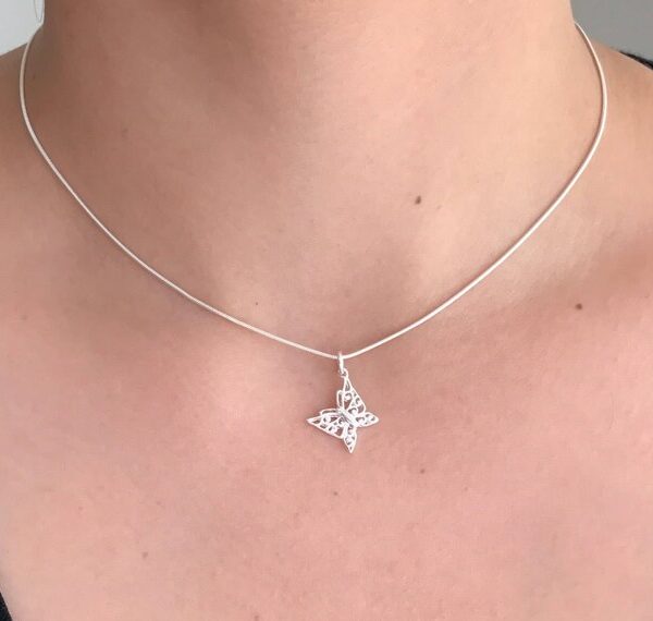 1mm Snake Chain Butterfly Charm Necklace