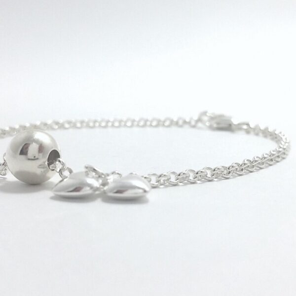 2.5mm Rolo Chain with Ball Bead and Double Heart Charm Bracelet