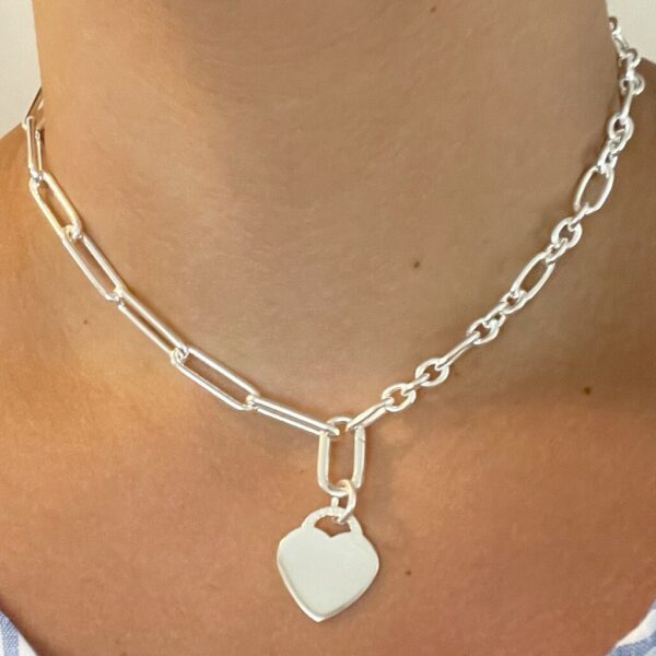 Paperclip Chain Engravable Heart Necklace