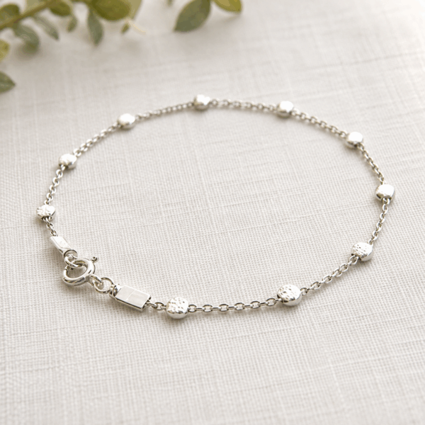 1mm Cable Chain Hammered Beads Bracelet