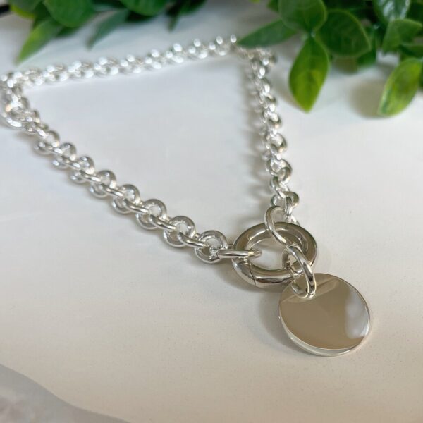 Chunky Cable Chain Disc Charm Necklace