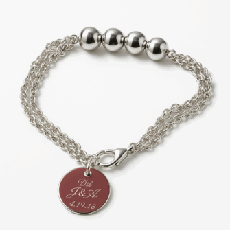 2mm Triple Chain Ball Beads Disc Charm Bracelet
