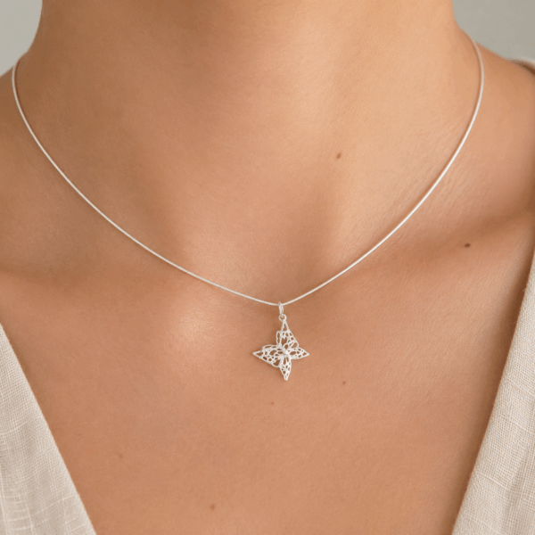 1mm Snake Chain Butterfly Charm Necklace