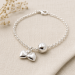 2.5mm Rolo Chain with Ball Bead and Double Heart Charm Bracelet