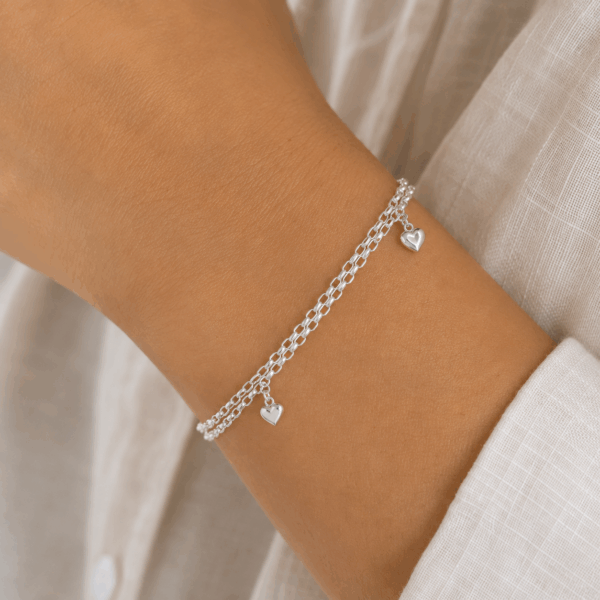 3mm x 2mm Chain Double Heart Charm Bracelet