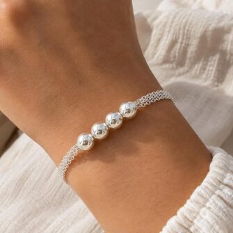 2mm Triple Chain Ball Beads Disc Charm Bracelet