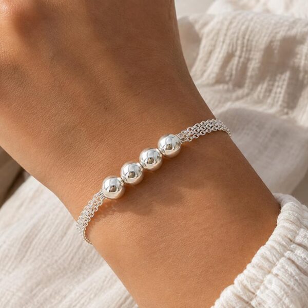 2mm Triple Chain Ball Beads Disc Charm Bracelet