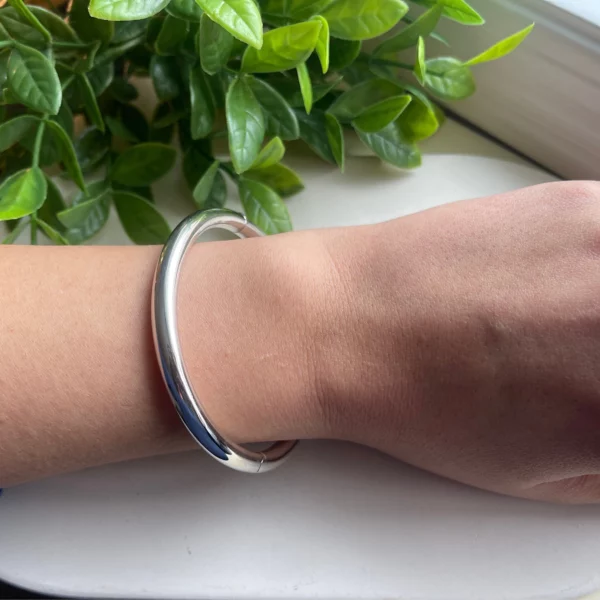 Thick Silver Bangle Bracelet