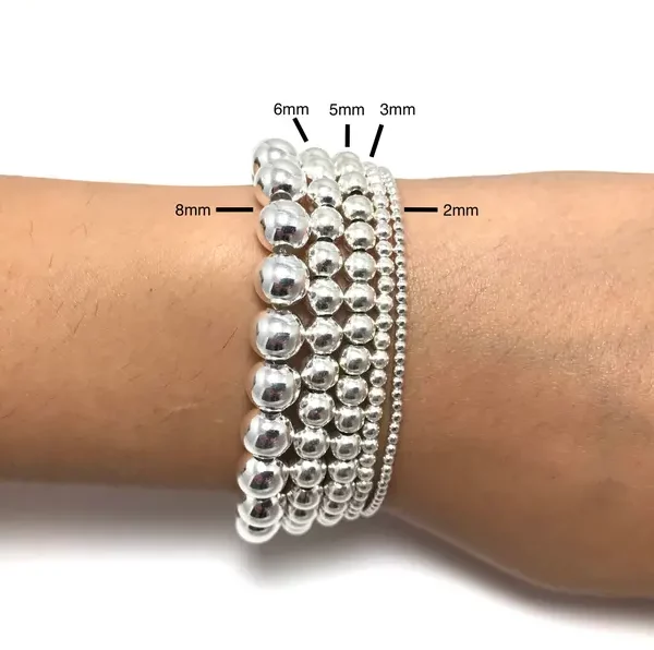 3mm Silver Ball Bead Stretch Bracelet
