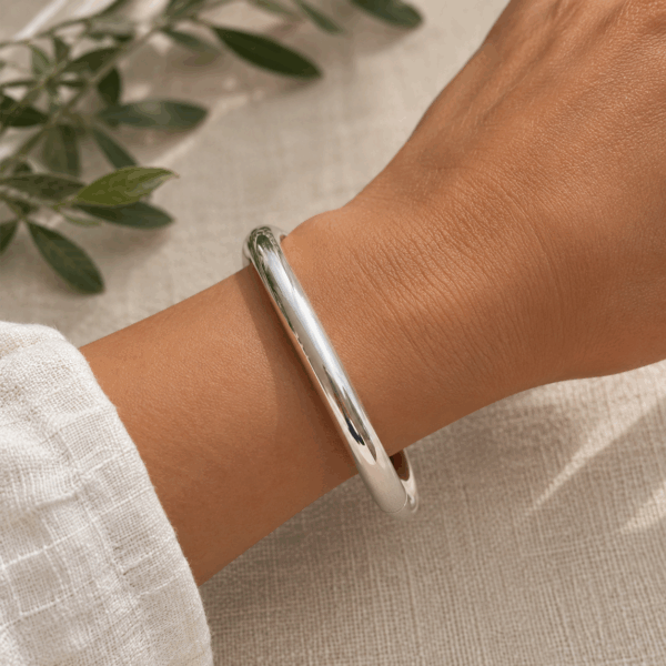 Thick Silver Bangle Bracelet