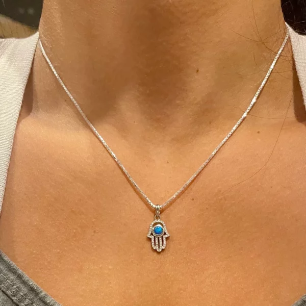 Silver Hamsa Charm Opal Hamsa Necklace